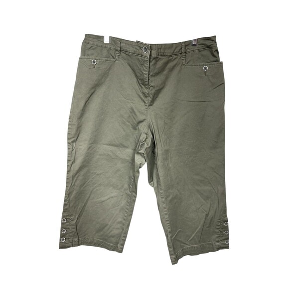 Karen Scott Woman Plus 16W Olive Green Capri Pants Snap Hem Stretch Cotton - Picture 6 of 16